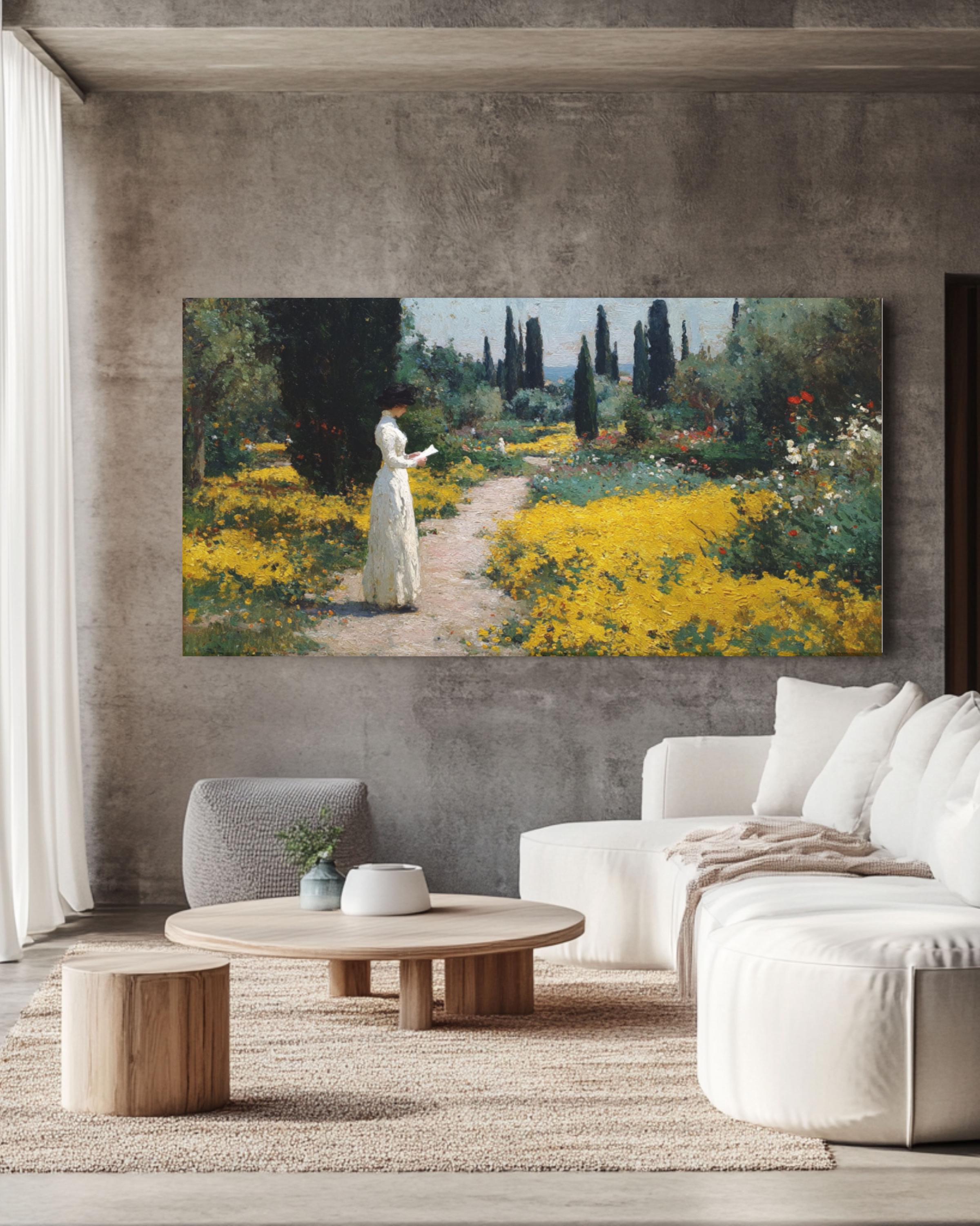 Monet Style Garden Path Canvas Art – Woman Reading Letter