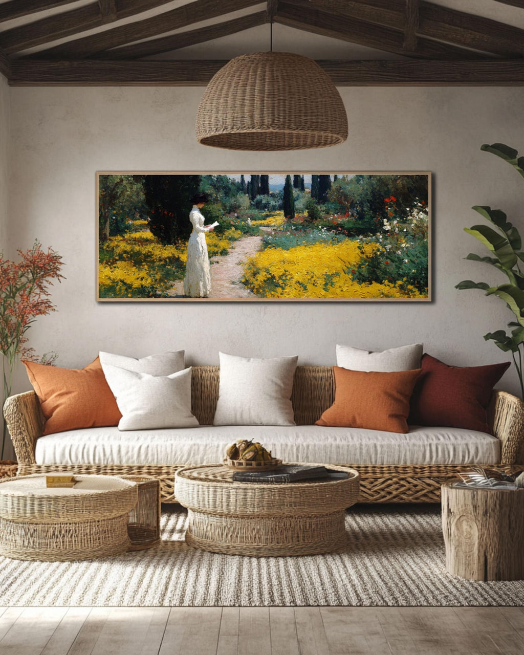Monet Style Garden Path Canvas Art – Woman Reading Letter