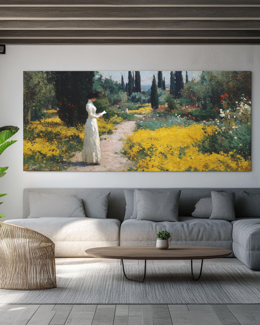 Monet Style Garden Path Canvas Art – Woman Reading Letter
