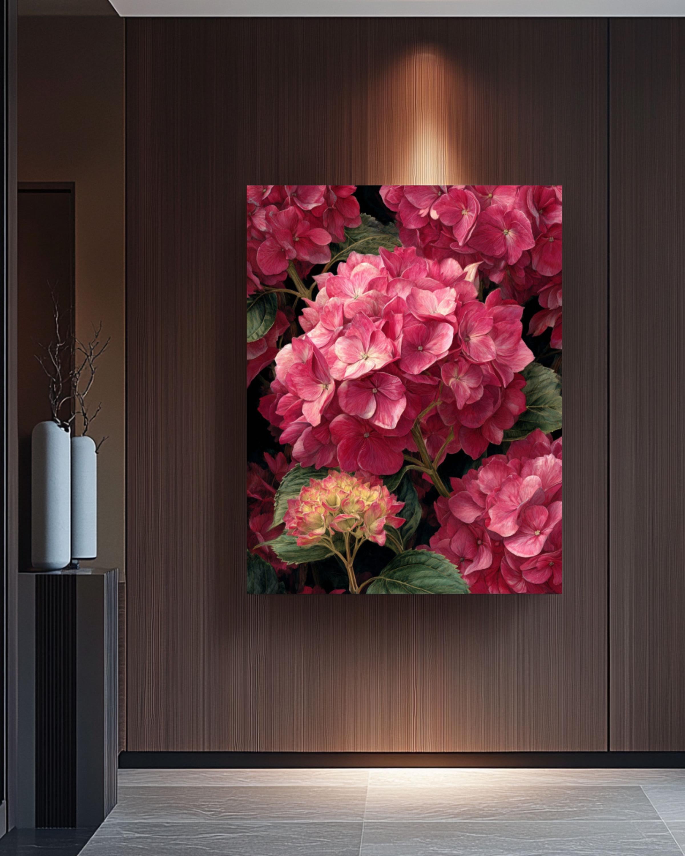Pink Hydrangea Botanical Wall Art – Watercolor Floral Canvas Print