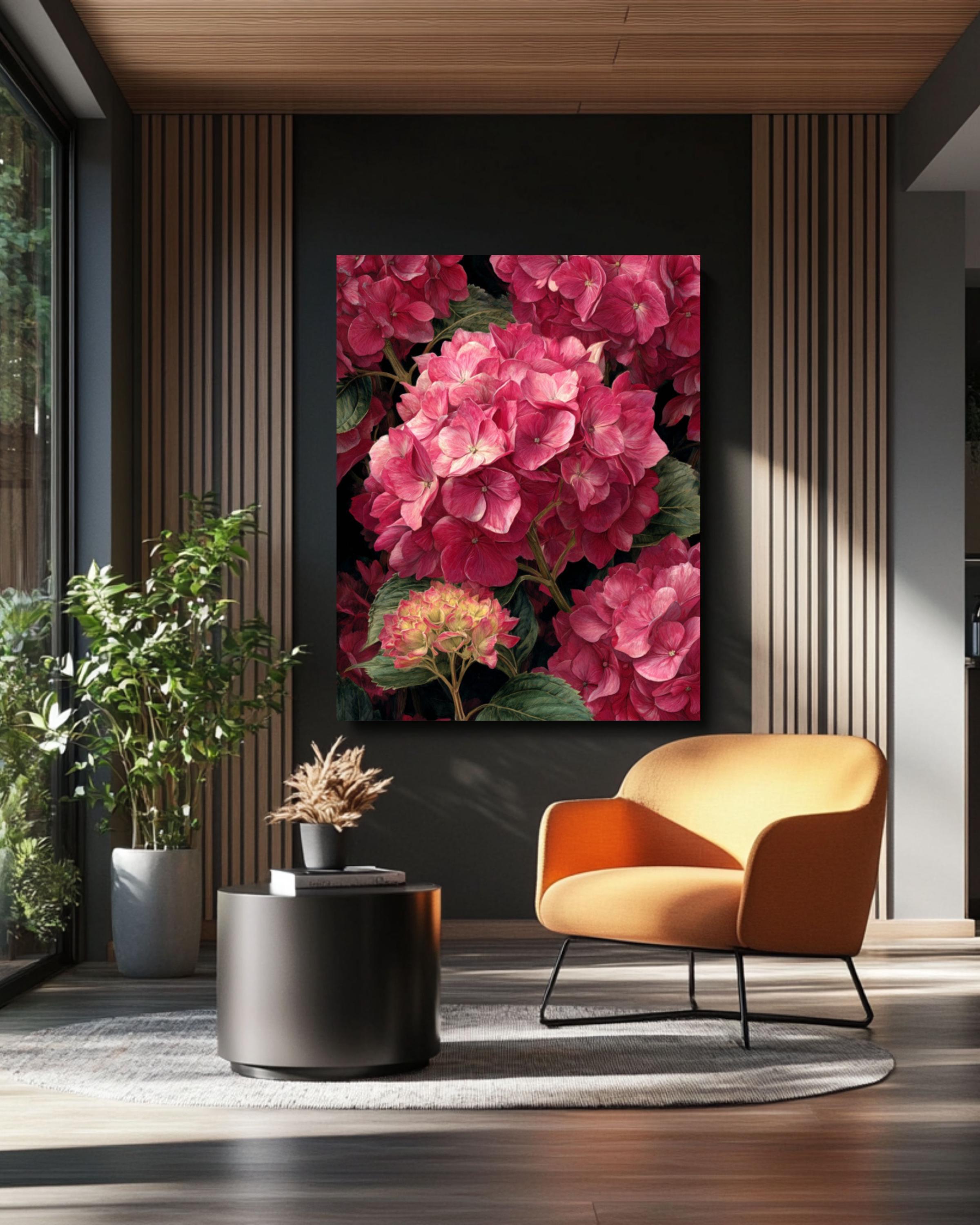 Pink Hydrangea Botanical Wall Art – Watercolor Floral Canvas Print