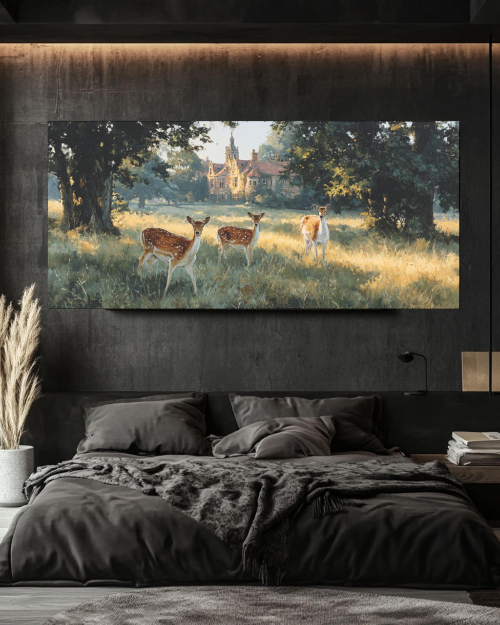 English Countryside Deer Canvas Wall Art – Manor-Inspired Oil Painting Decor