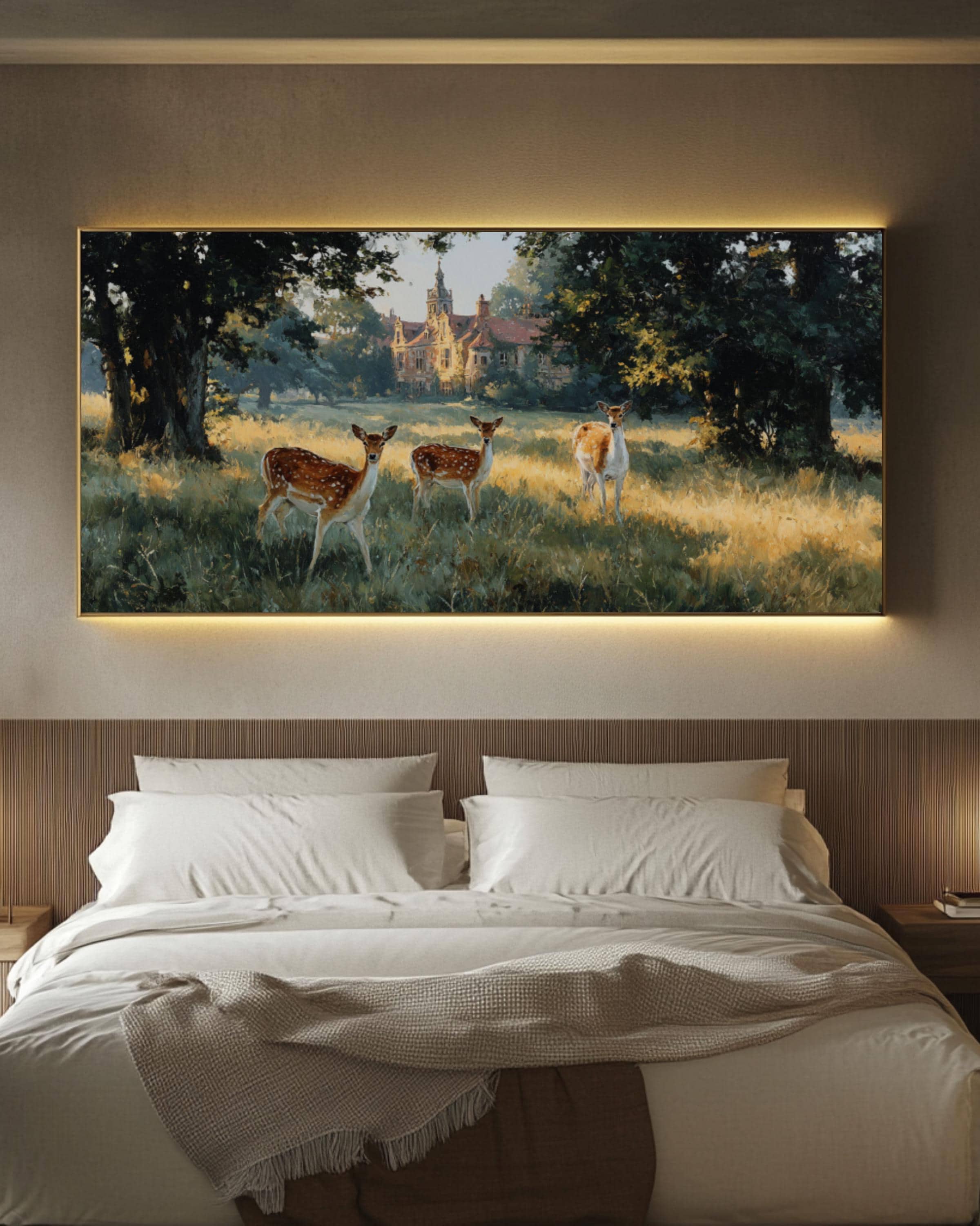 deer countryside canvas art english manor painting style