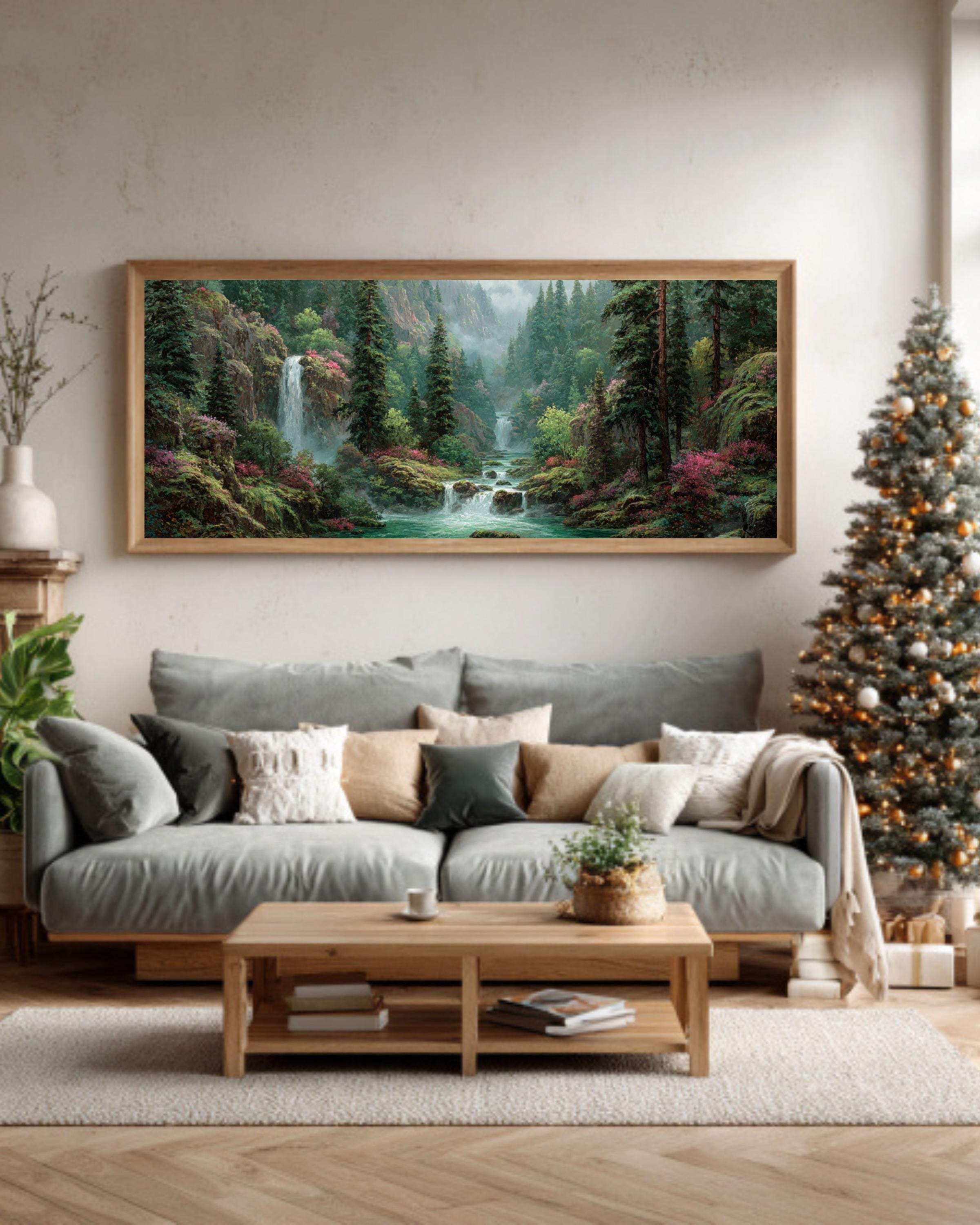 Fantasy Forest Waterfall Art – Surreal Landscape Wall Decor