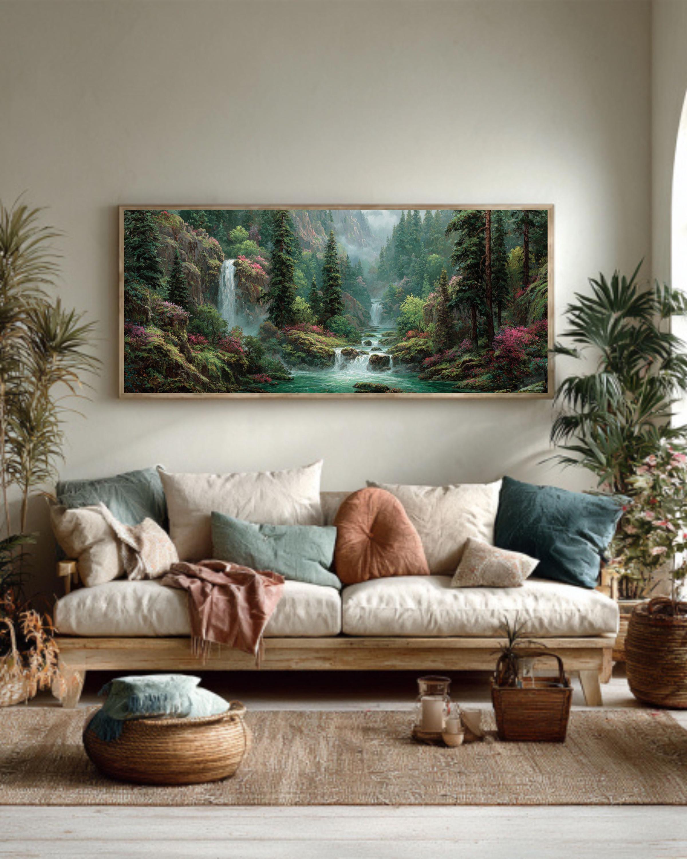 fantasy forest waterfall surreal landscape wall art