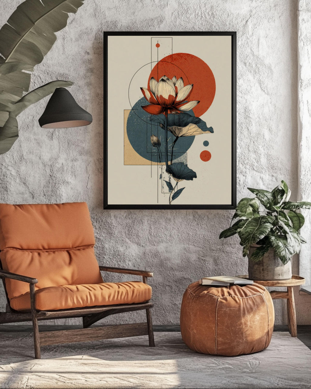 Lotus Sun Moon Print â€“ Abstract Boho Terracotta Wall Art Canvas Wall Art Print – Premium Home Decor