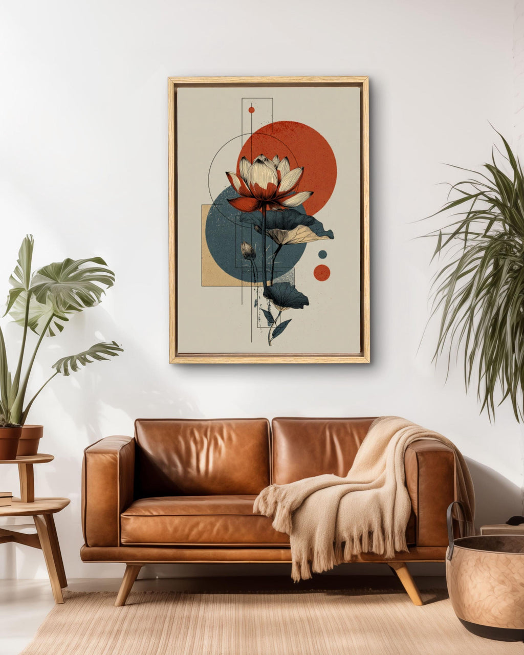 Lotus Sun Moon Print â€“ Abstract Boho Terracotta Wall Art Canvas Wall Art Print – Premium Home Decor