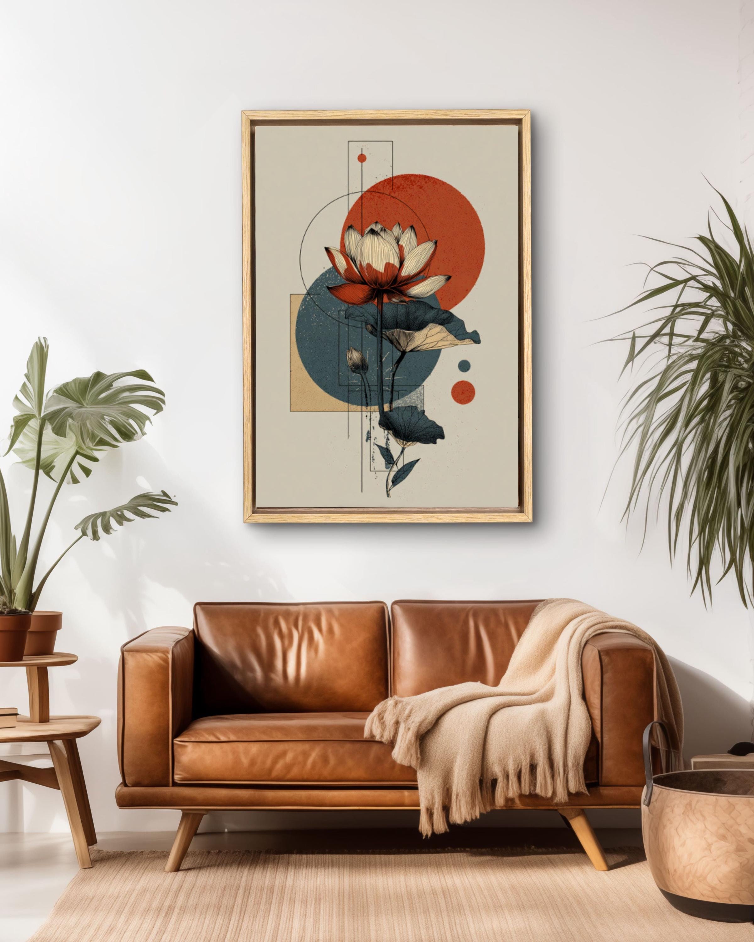 Lotus Sun Moon Print â€“ Abstract Boho Terracotta Wall Art Canvas Wall Art Print – Premium Home Decor