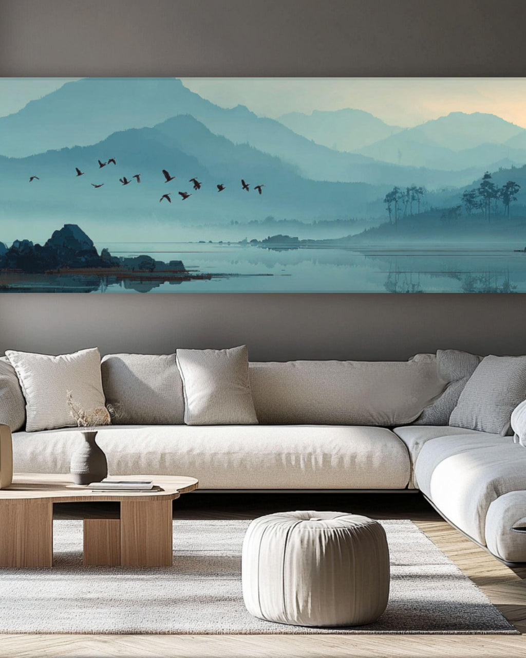 Minimalist Lake and Birds Art â€“ Zen Foggy Mountain Canvas Print Canvas Wall Art Print – Premium Home Decor