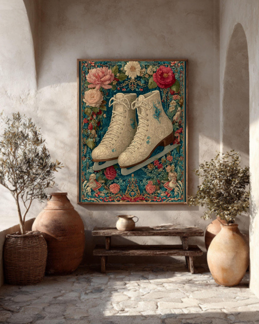 Victorian Ice Skates Art Print â€“ Tapestry Christmas Decor Canvas Wall Art Print – Premium Home Decor