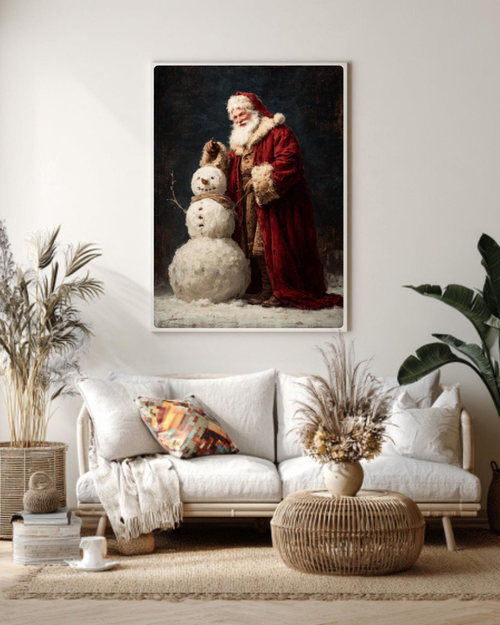 Vintage Santa Snowman Painting - Dark Academia Christmas Canvas or Framed Print Canvas Wall Art Print – Premium Home Decor