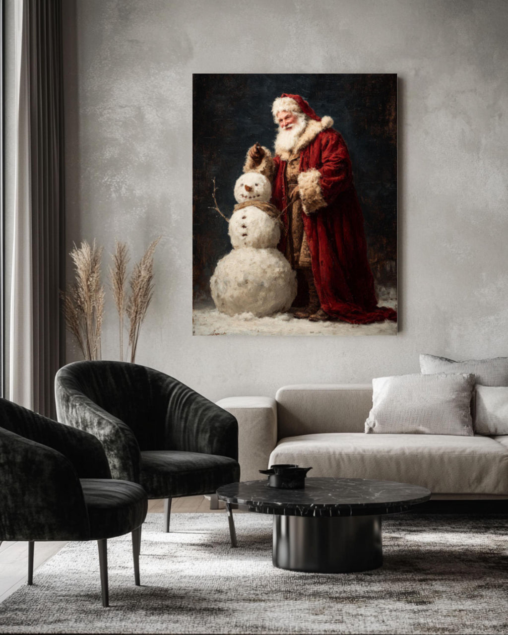 Vintage Santa Snowman Painting - Dark Academia Christmas Canvas or Framed Print Canvas Wall Art Print – Premium Home Decor
