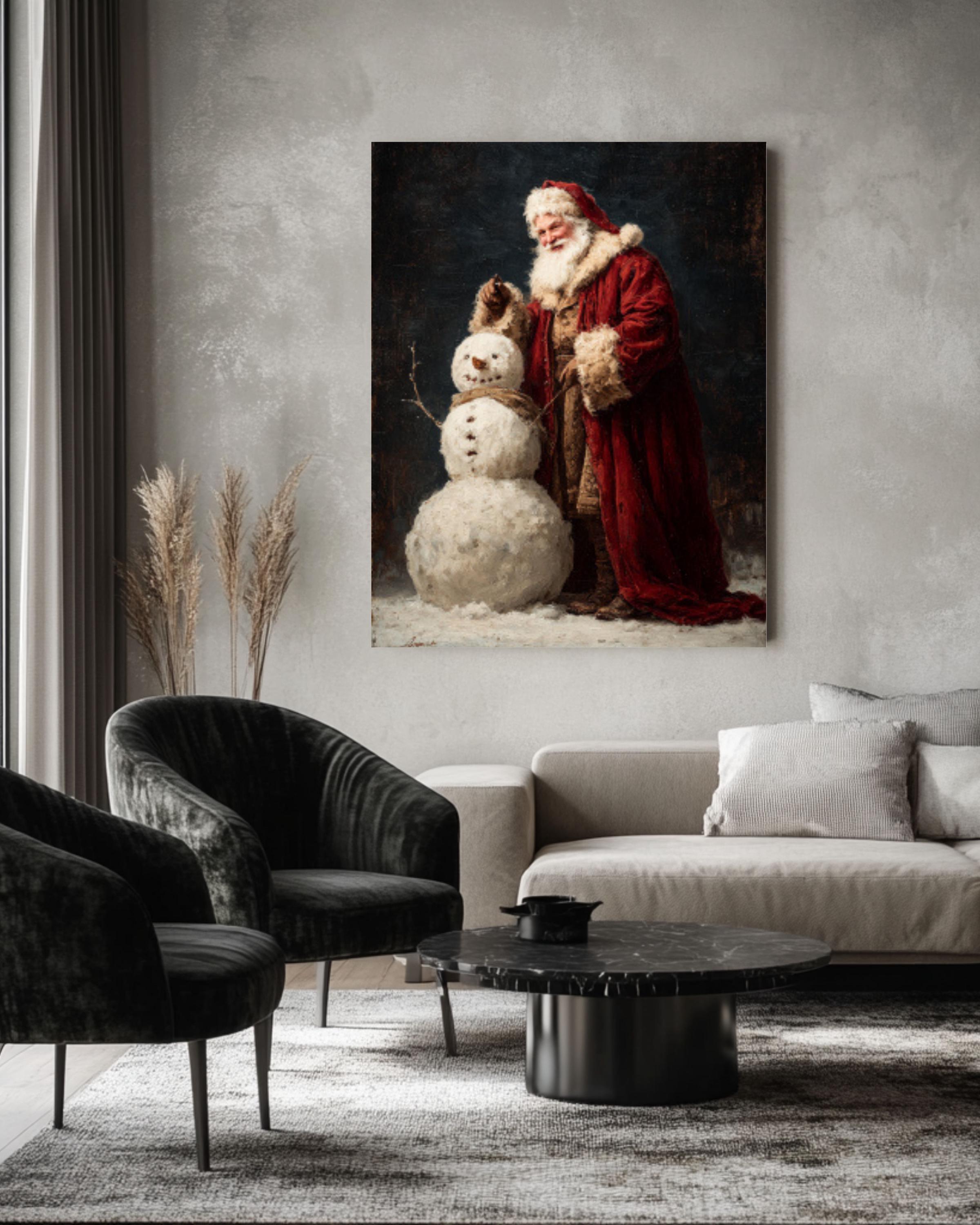 Vintage Santa Snowman Painting - Dark Academia Christmas Canvas or Framed Print Canvas Wall Art Print – Premium Home Decor