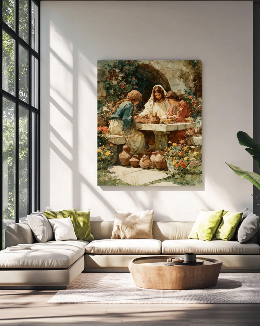 Jesus Praying in Garden Watercolor Canvas Wall Art – Christian Art Print