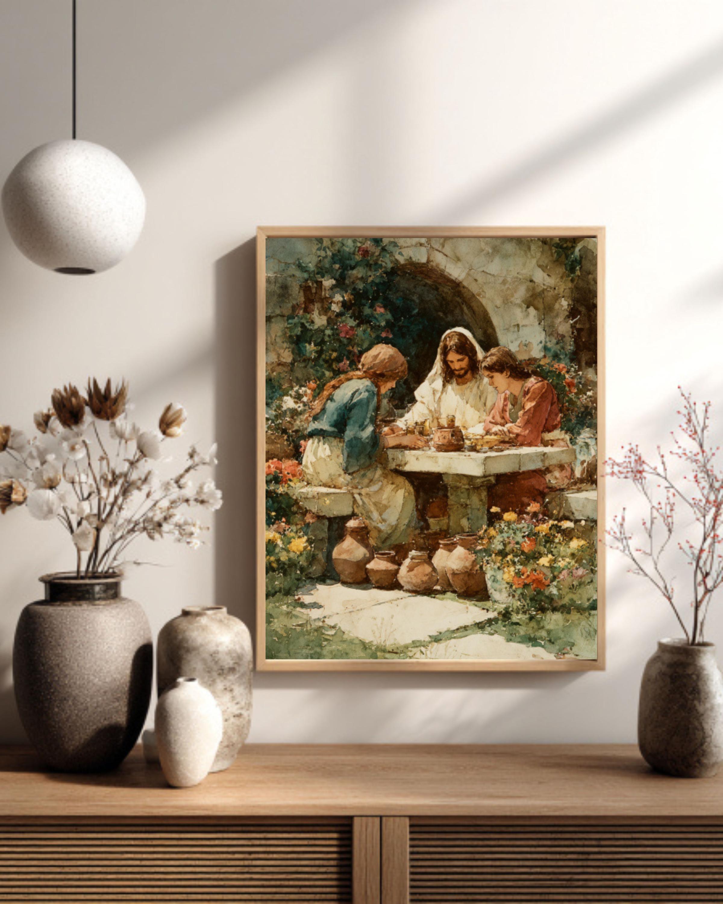 Jesus Praying in Garden Watercolor Canvas Wall Art – Christian Art Print
