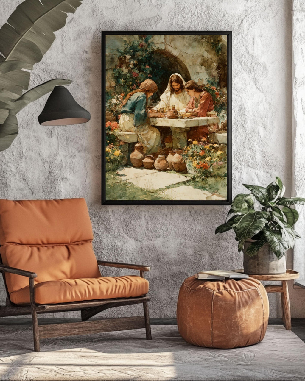 Jesus Praying in Garden Watercolor Canvas Wall Art – Christian Art Print