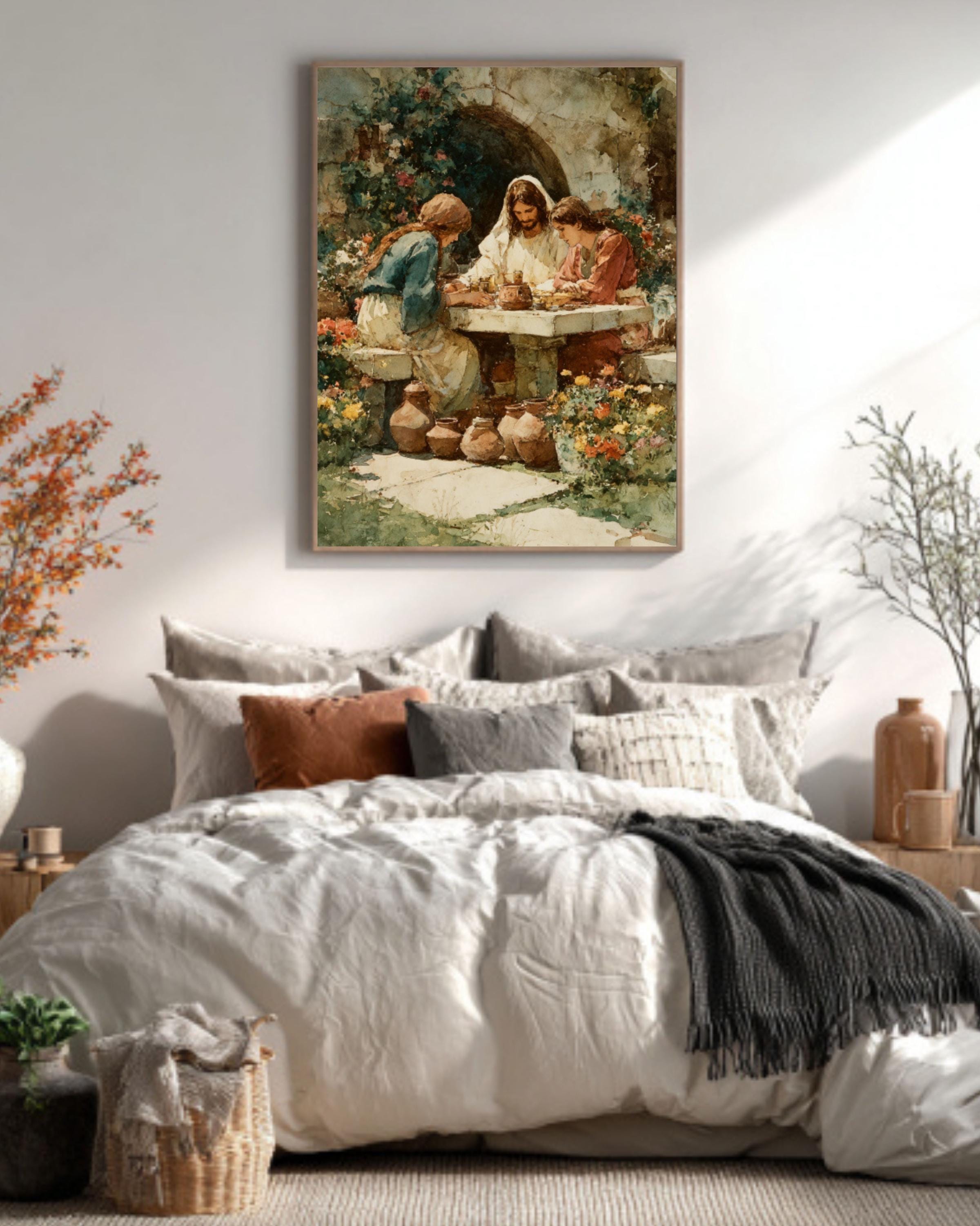 Jesus Praying in Garden Watercolor Canvas Wall Art – Christian Art Print