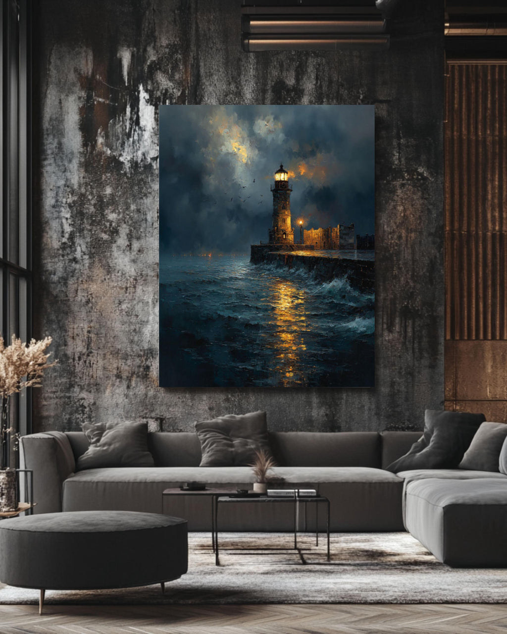 Stormy Lighthouse Seascape Canvas Wall Art – Dramatic Ocean Painting