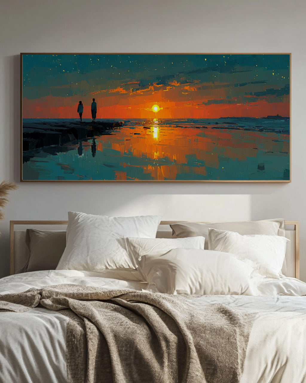 Teal & Orange Sunset Seascape Canvas Art – Modern Coastal