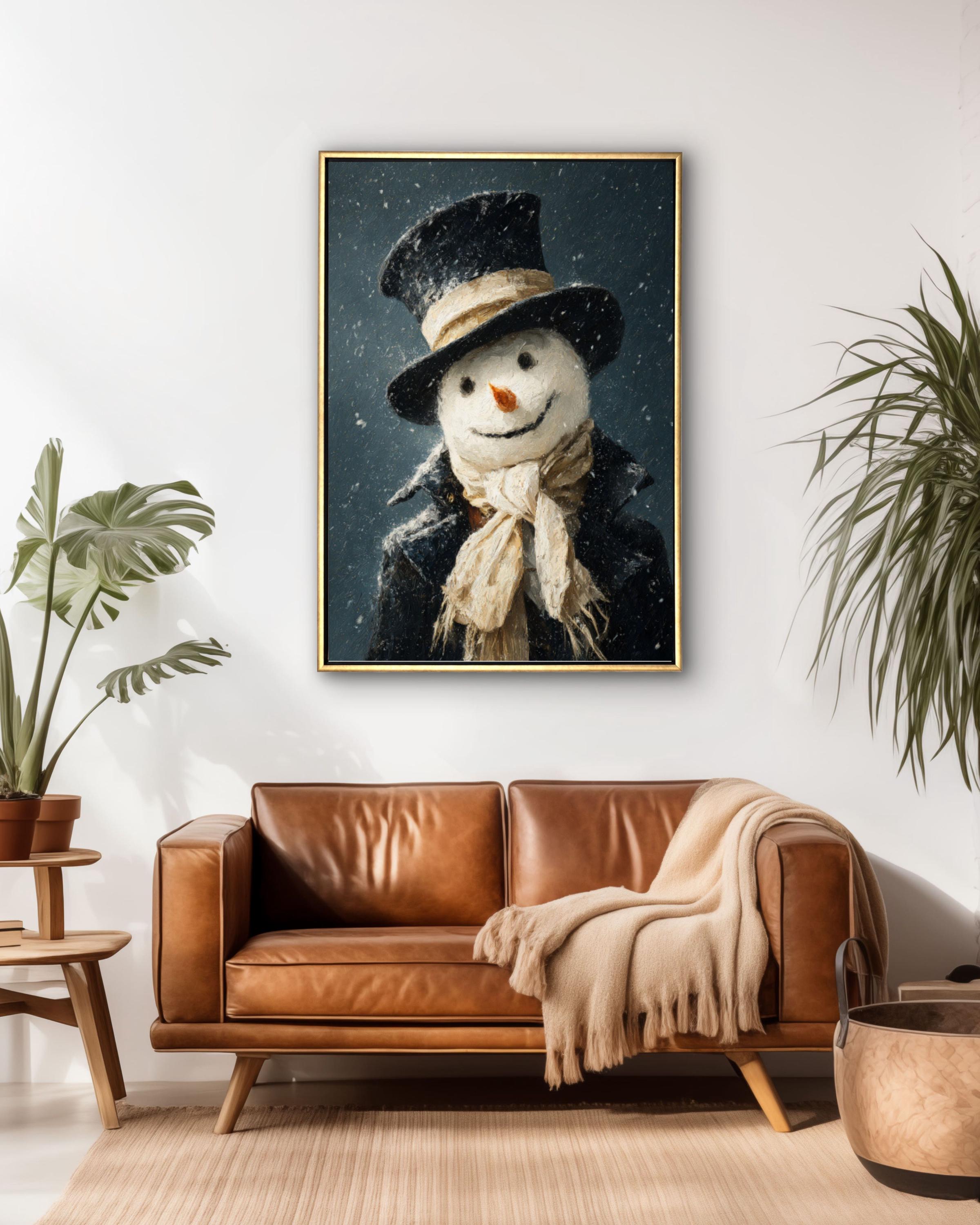Smiling Snowman Winter Canvas Wall Art – Whimsical Holiday Painting