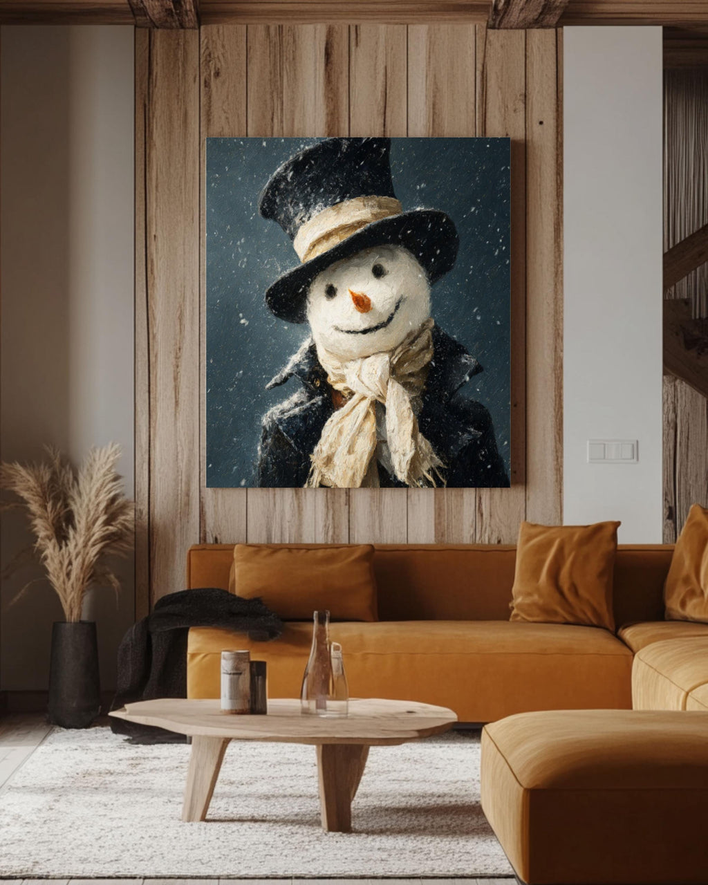 Smiling Snowman Winter Canvas Wall Art – Whimsical Holiday Painting