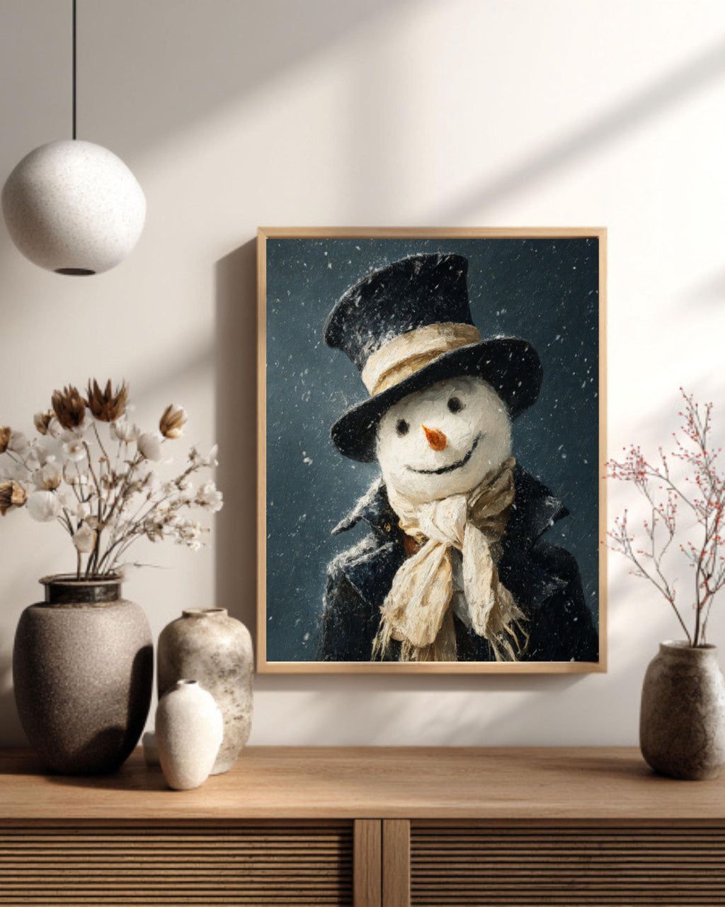 Smiling Snowman Winter Canvas Wall Art – Whimsical Holiday Painting
