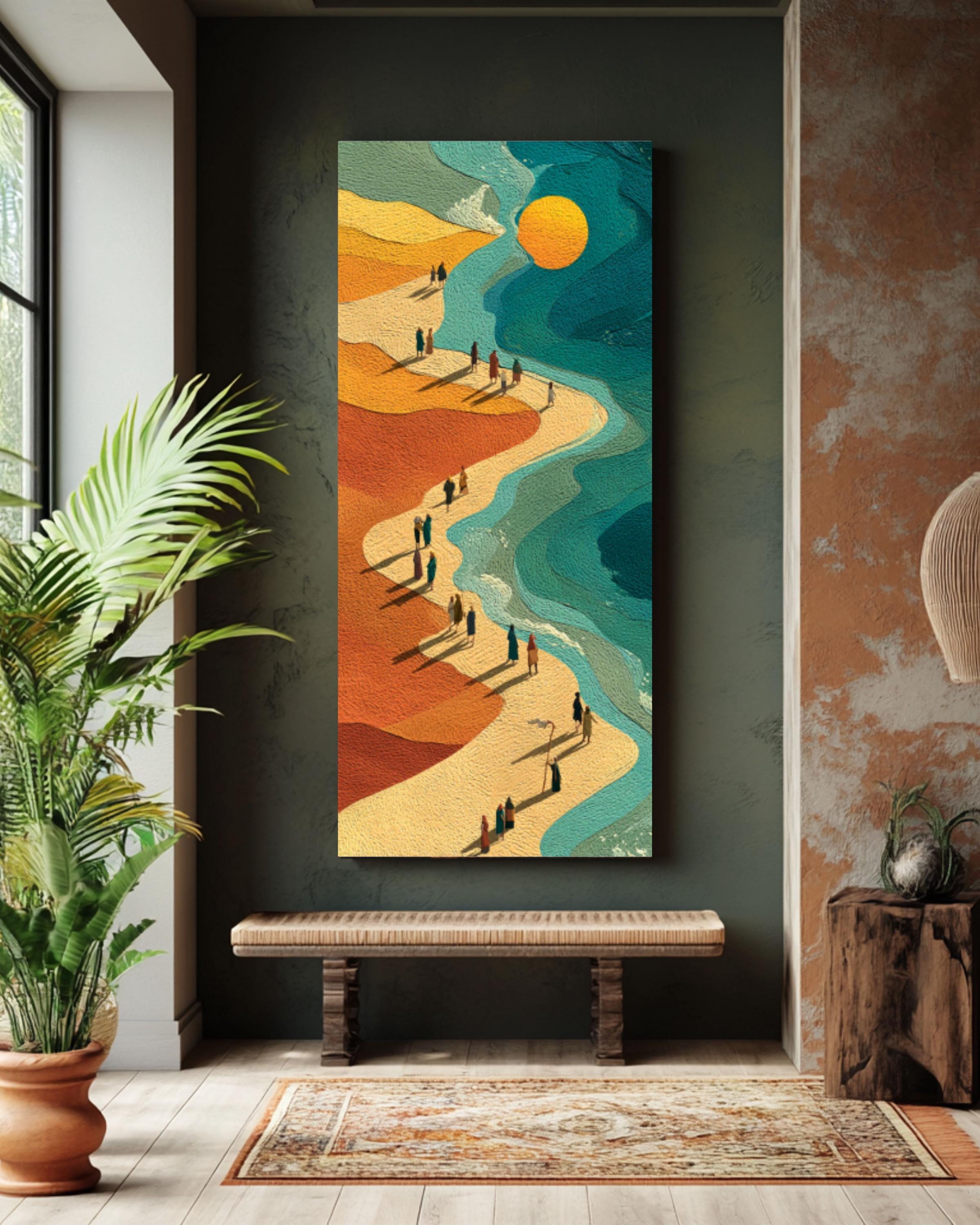 Red Sea Parting Biblical Canvas Wall Art – Moses Miracle Illustration