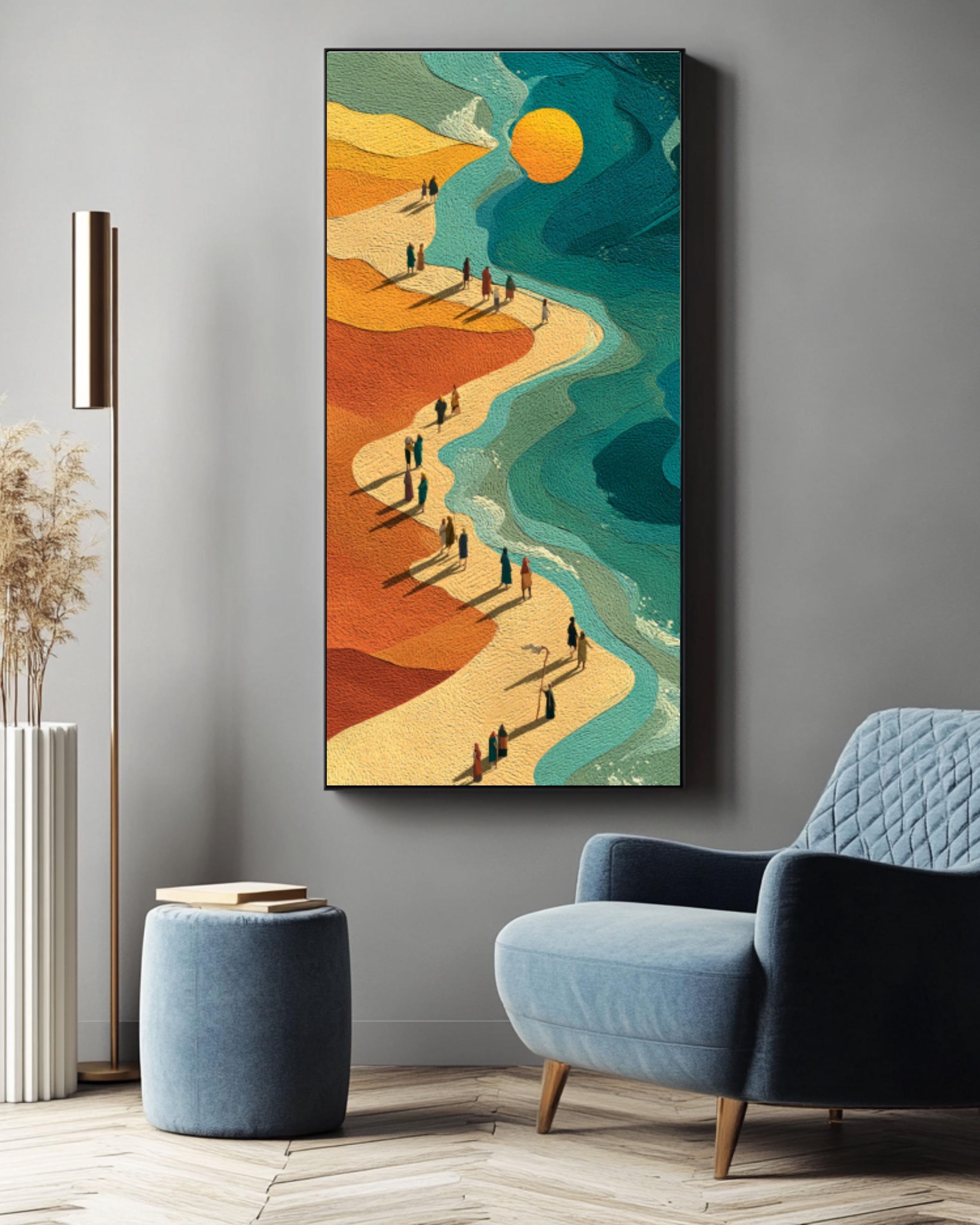 Red Sea Parting Biblical Canvas Wall Art – Moses Miracle Illustration