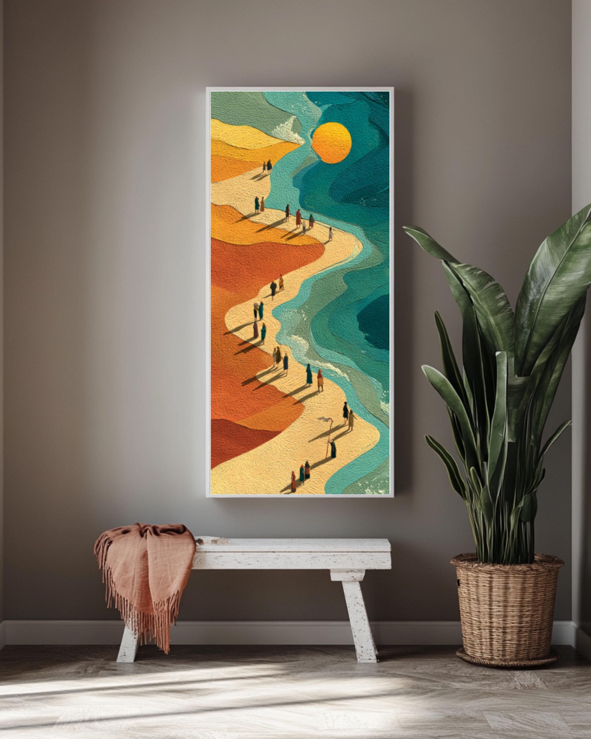 Red Sea Parting Biblical Canvas Wall Art – Moses Miracle Illustration