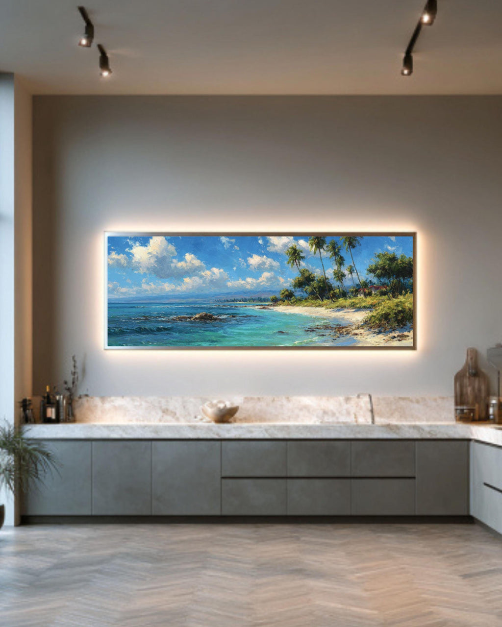 Hawaiian Beach Palm Trees Canvas Art – Tropical Painting