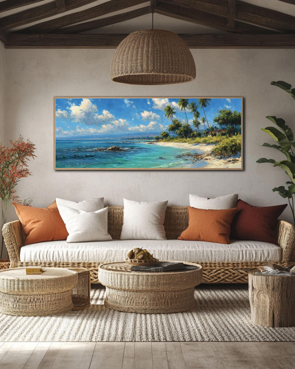 Hawaiian Beach Palm Trees Canvas Art – Tropical Painting