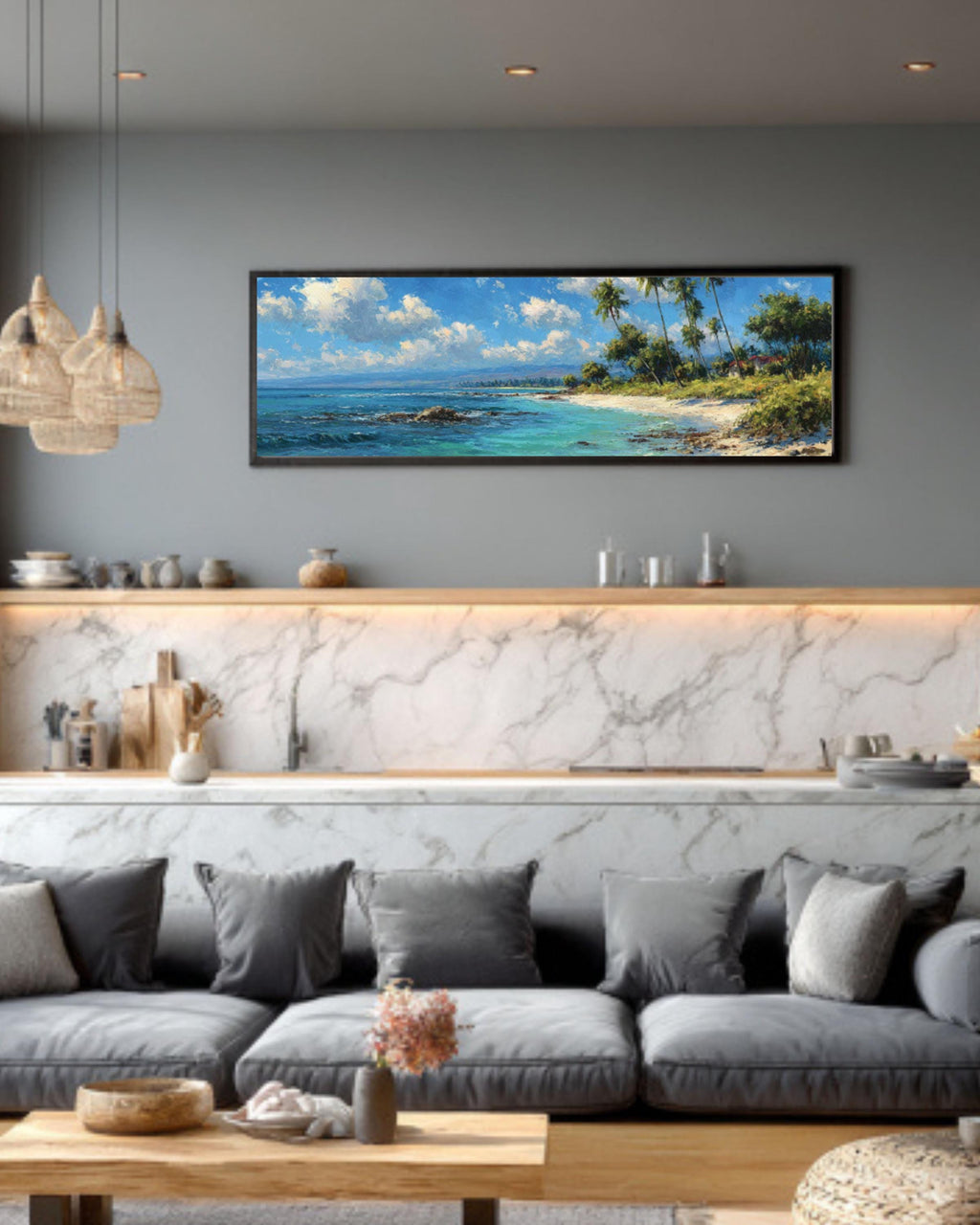 Hawaiian Beach Palm Trees Canvas Art – Tropical Painting