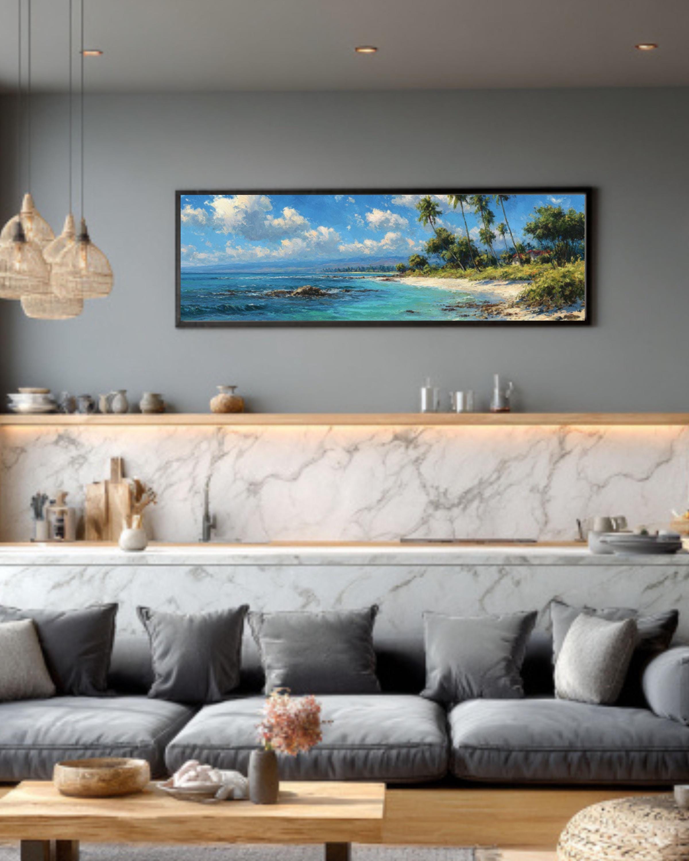 Hawaiian Beach Palm Trees Canvas Art – Tropical Painting