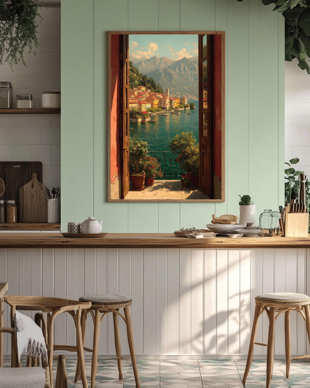 Lake Como Balcony View Canvas Art – Italian Landscape