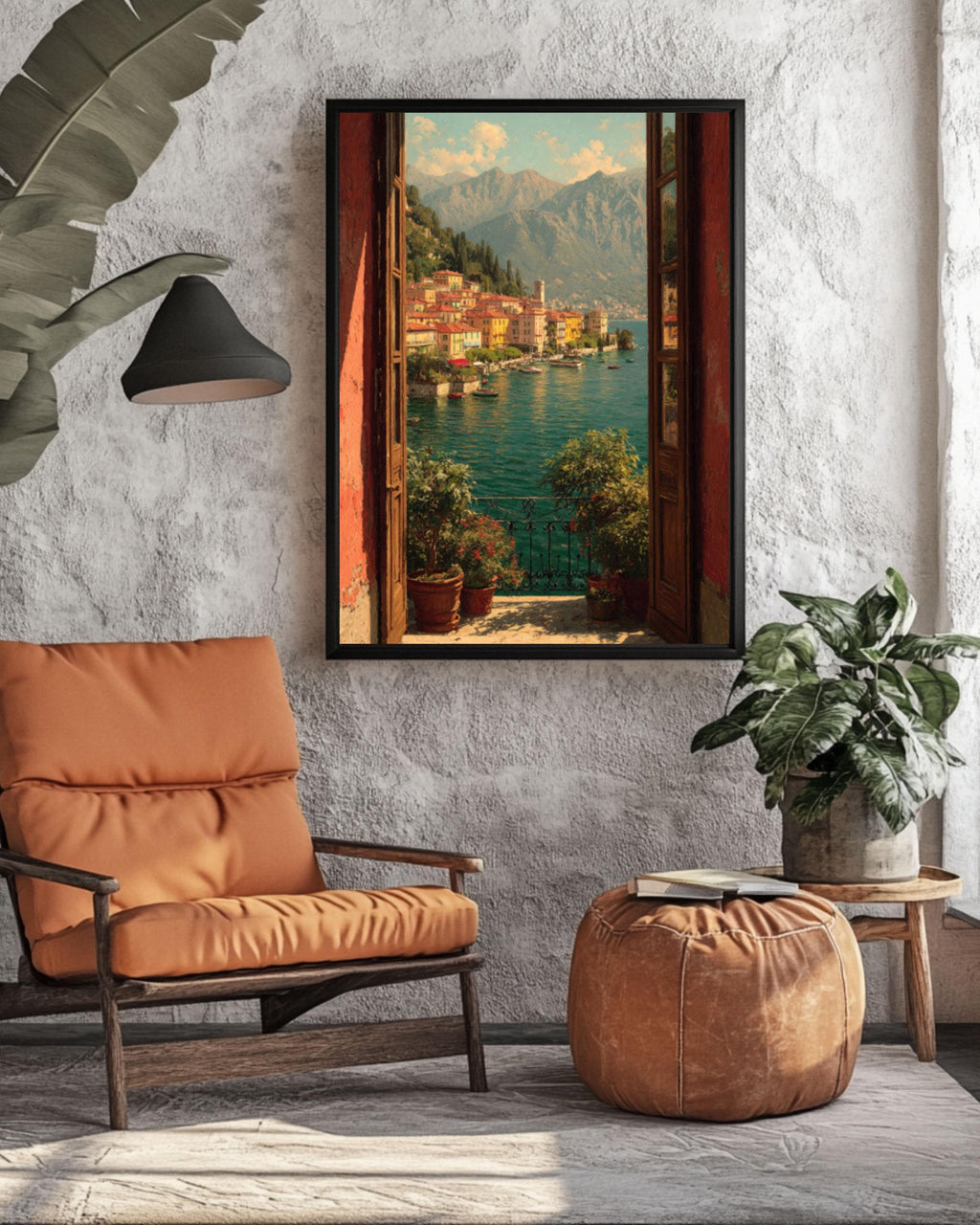 Lake Como Balcony View Canvas Art – Italian Landscape