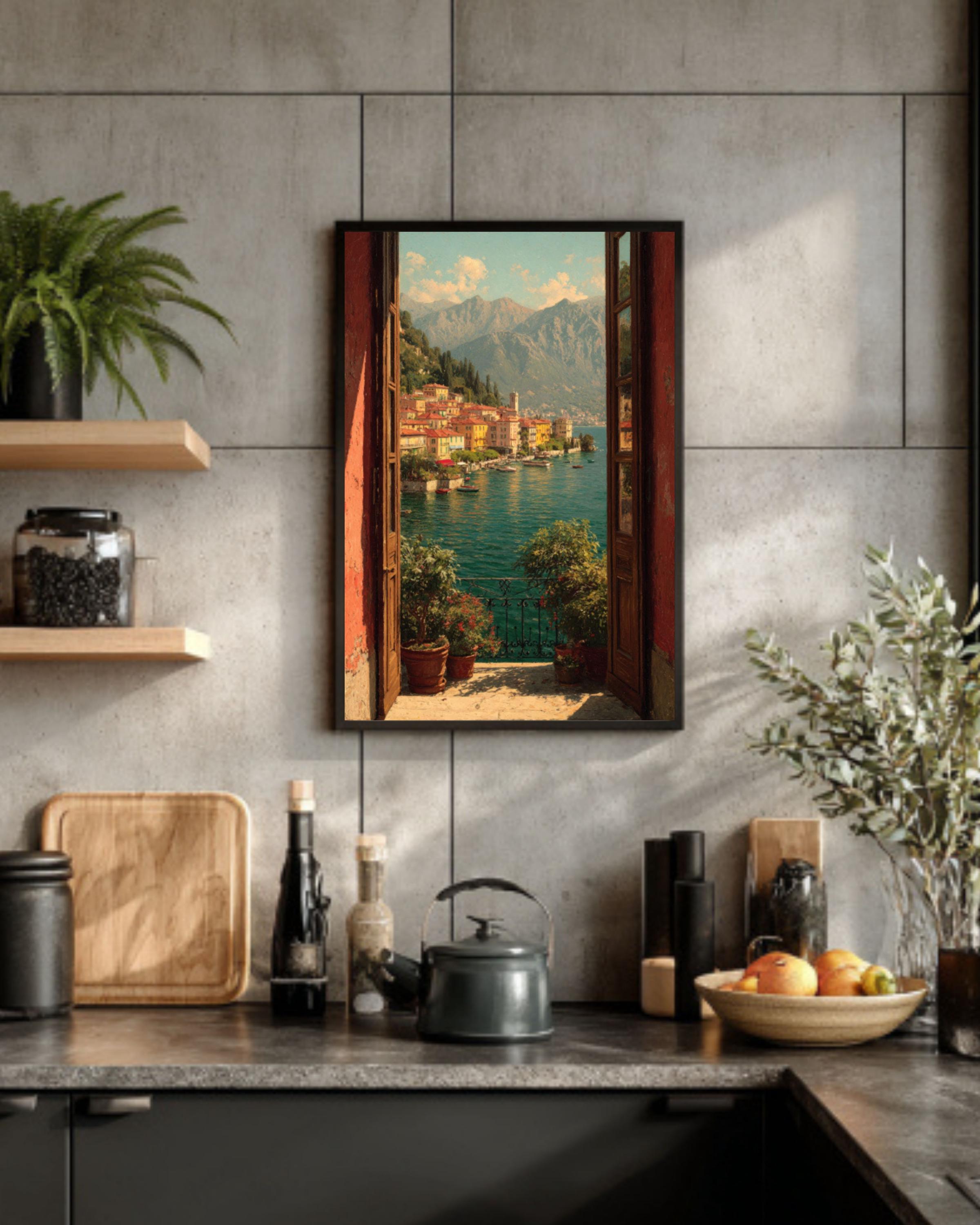 Lake Como Balcony View Canvas Art – Italian Landscape