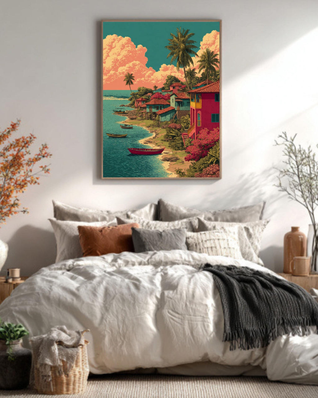 El Salvador Landscape Art: Colorful River Village Canvas Print Canvas Wall Art Print – Premium Home Decor