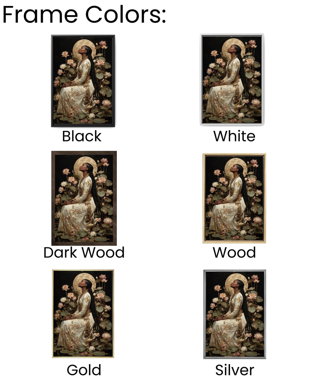 Baroque Moonlit Goddess Canvas Wall Art – Classical Woman with Lilies