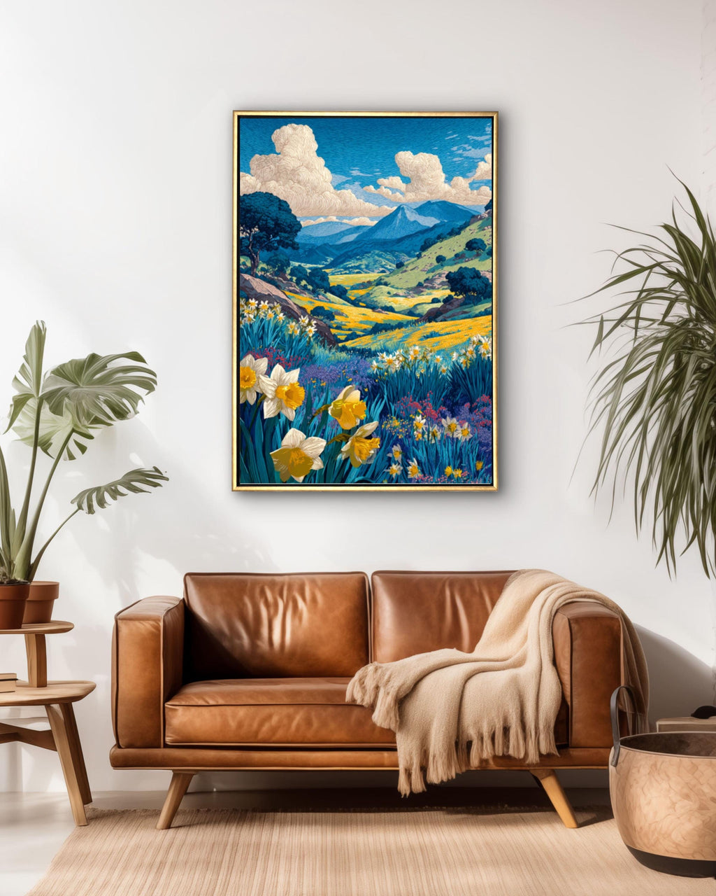 Ojai Valley Wildflower Linocut Art Print – Vintage Botanical Landscape