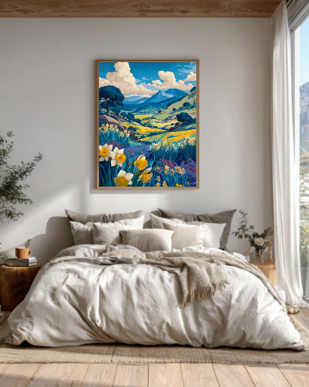 Ojai Valley Wildflower Linocut Art Print – Vintage Botanical Landscape