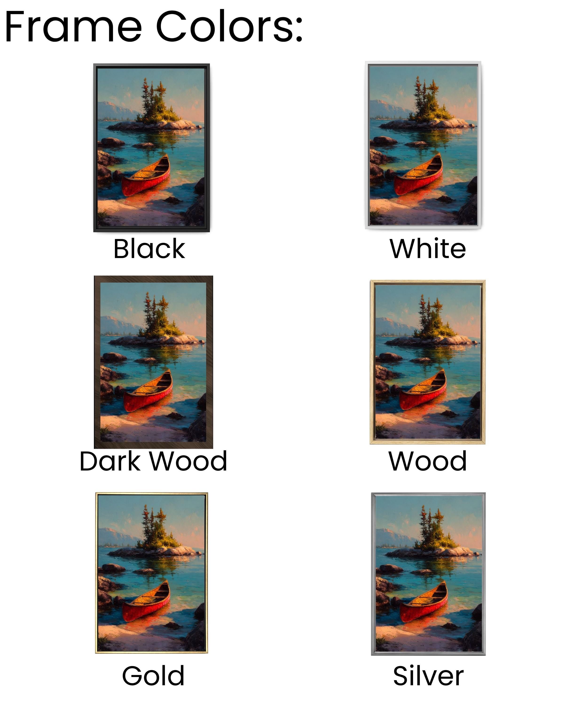 Vintage Red Canoe Lake Canvas Wall Art – Peaceful Mountain Landscape