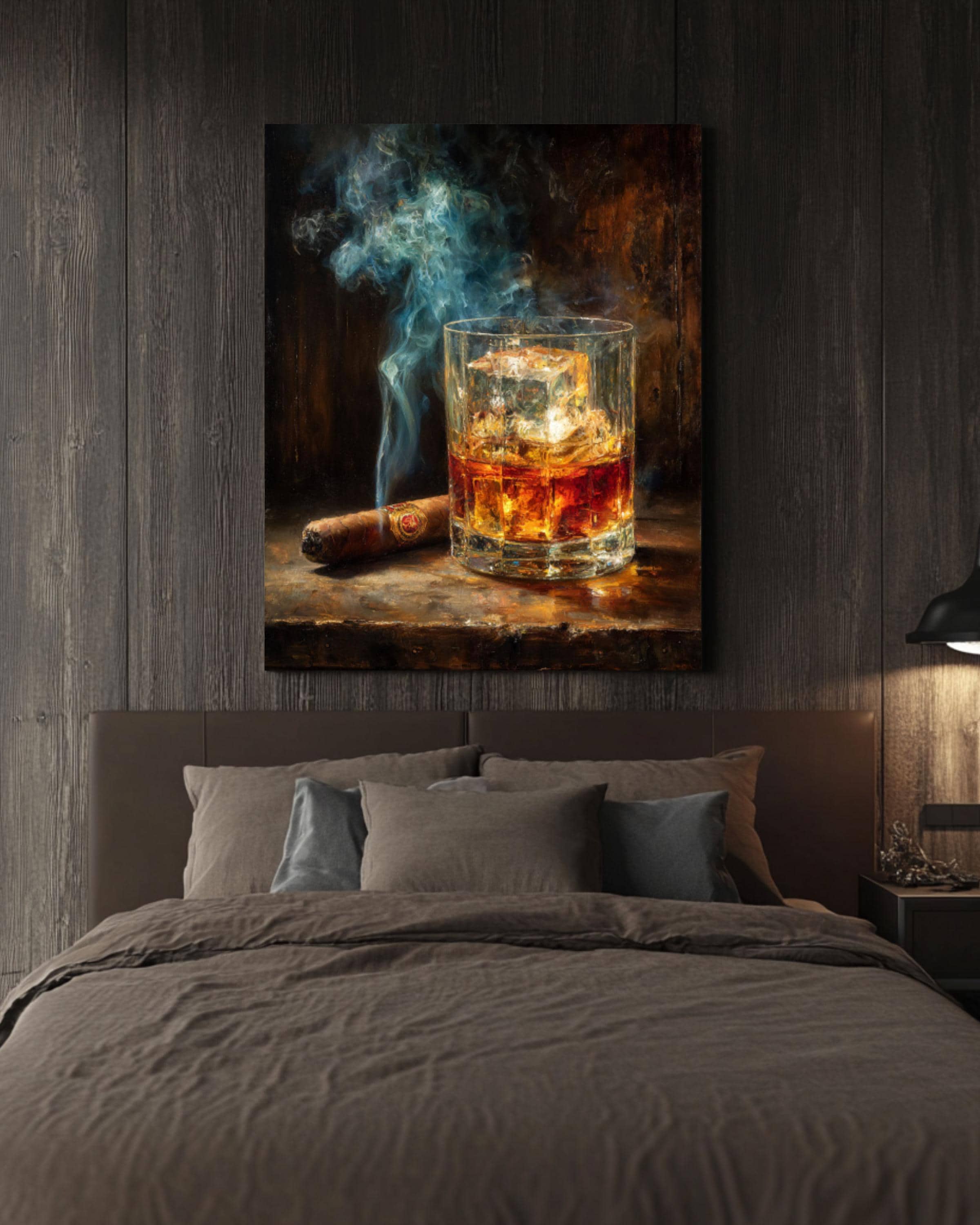 Whiskey & Cigar Smoke Vintage Bar Canvas Wall Art – Man Cave Decor