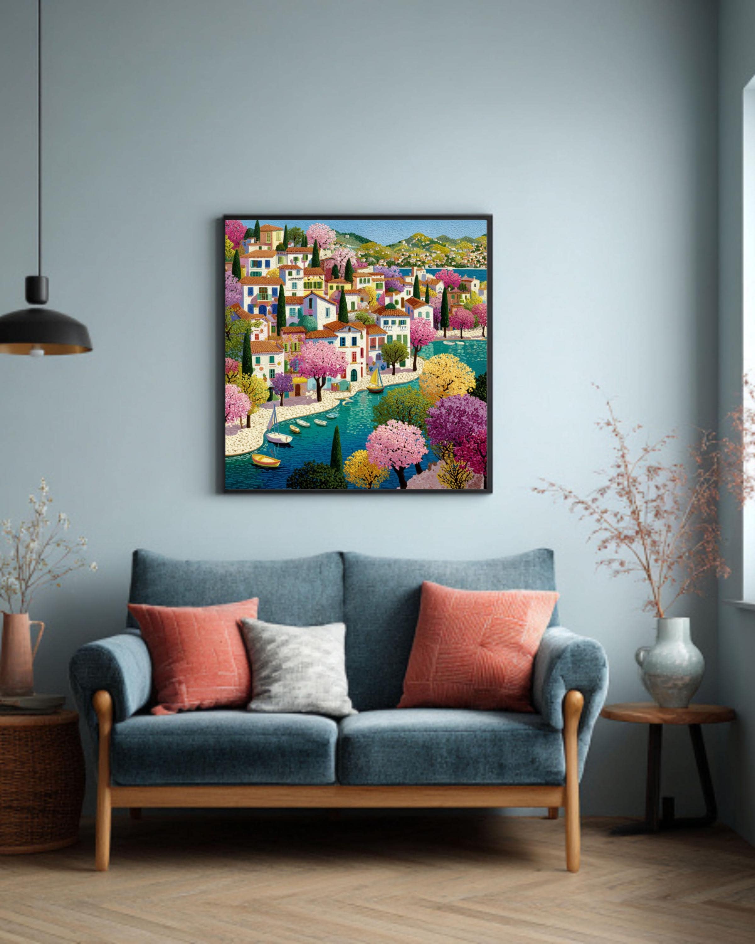Matisse Style Town Scene â€“ Colorful Naive Art Print, Canvas or Framed Canvas Wall Art Print – Premium Home Decor