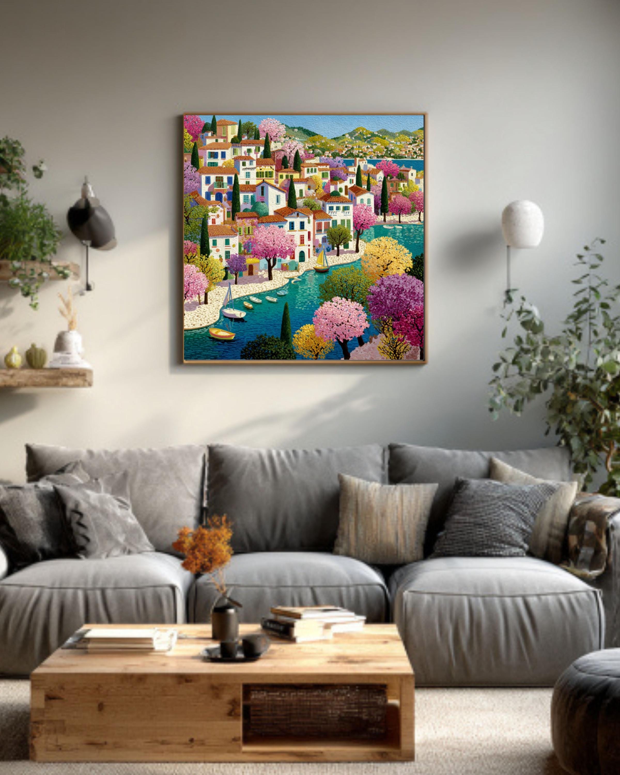 Matisse Style Town Scene â€“ Colorful Naive Art Print, Canvas or Framed Canvas Wall Art Print – Premium Home Decor