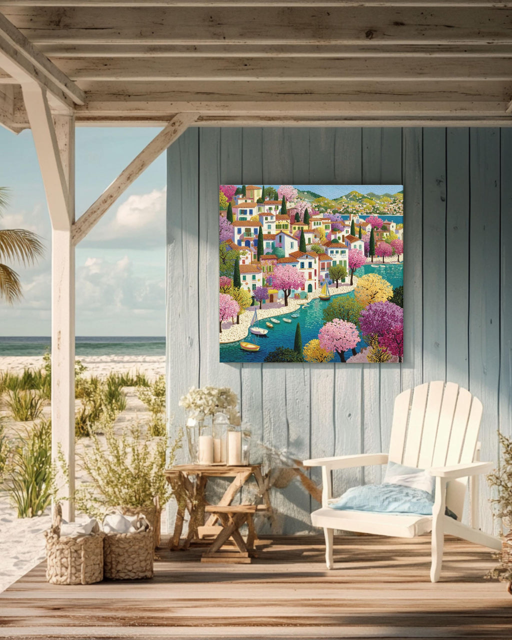 Matisse Style Town Scene â€“ Colorful Naive Art Print, Canvas or Framed Canvas Wall Art Print – Premium Home Decor