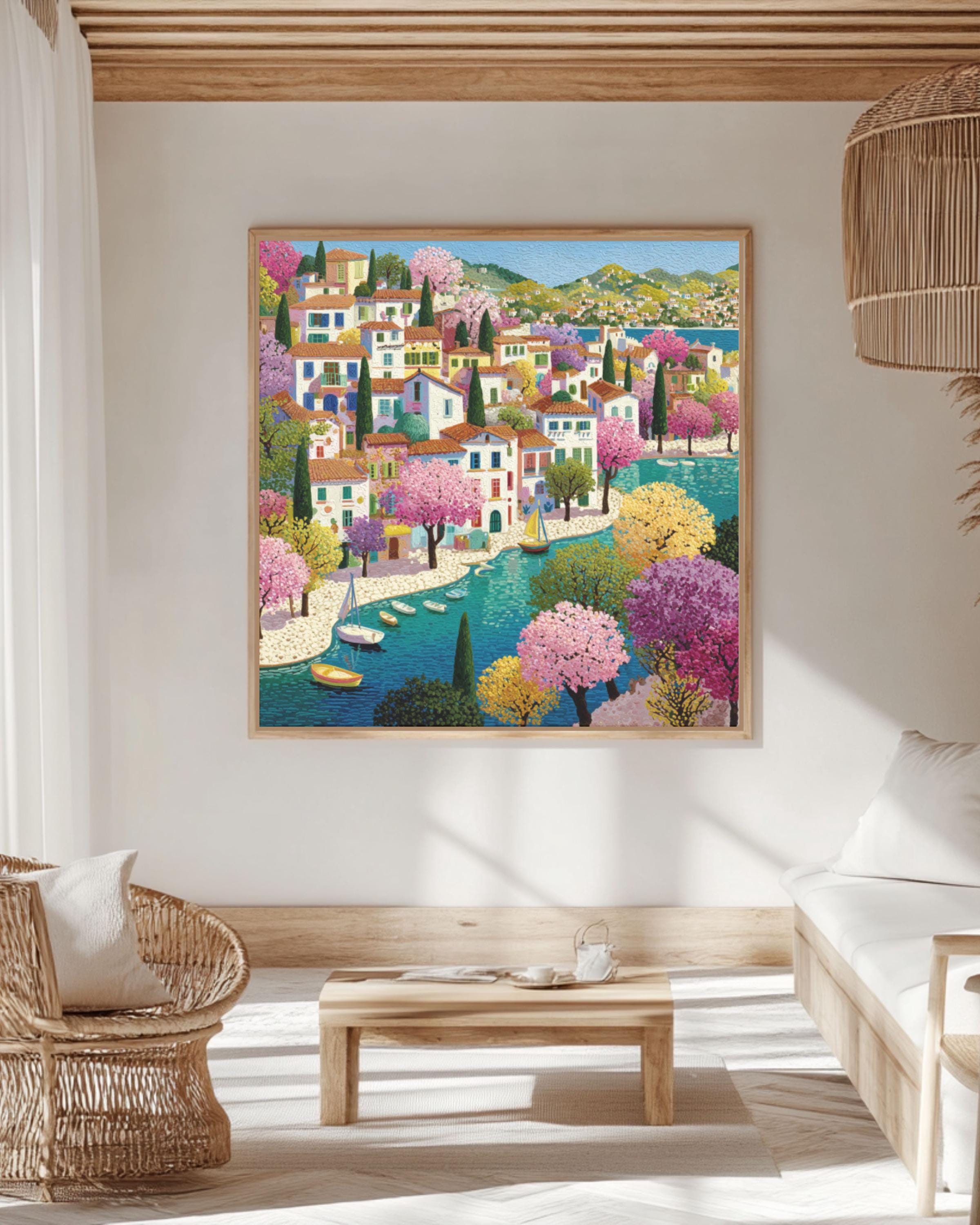 Matisse Style Town Scene â€“ Colorful Naive Art Print, Canvas or Framed Canvas Wall Art Print – Premium Home Decor