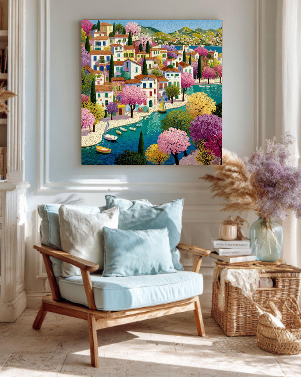 Matisse Style Town Scene â€“ Colorful Naive Art Print, Canvas or Framed Canvas Wall Art Print – Premium Home Decor