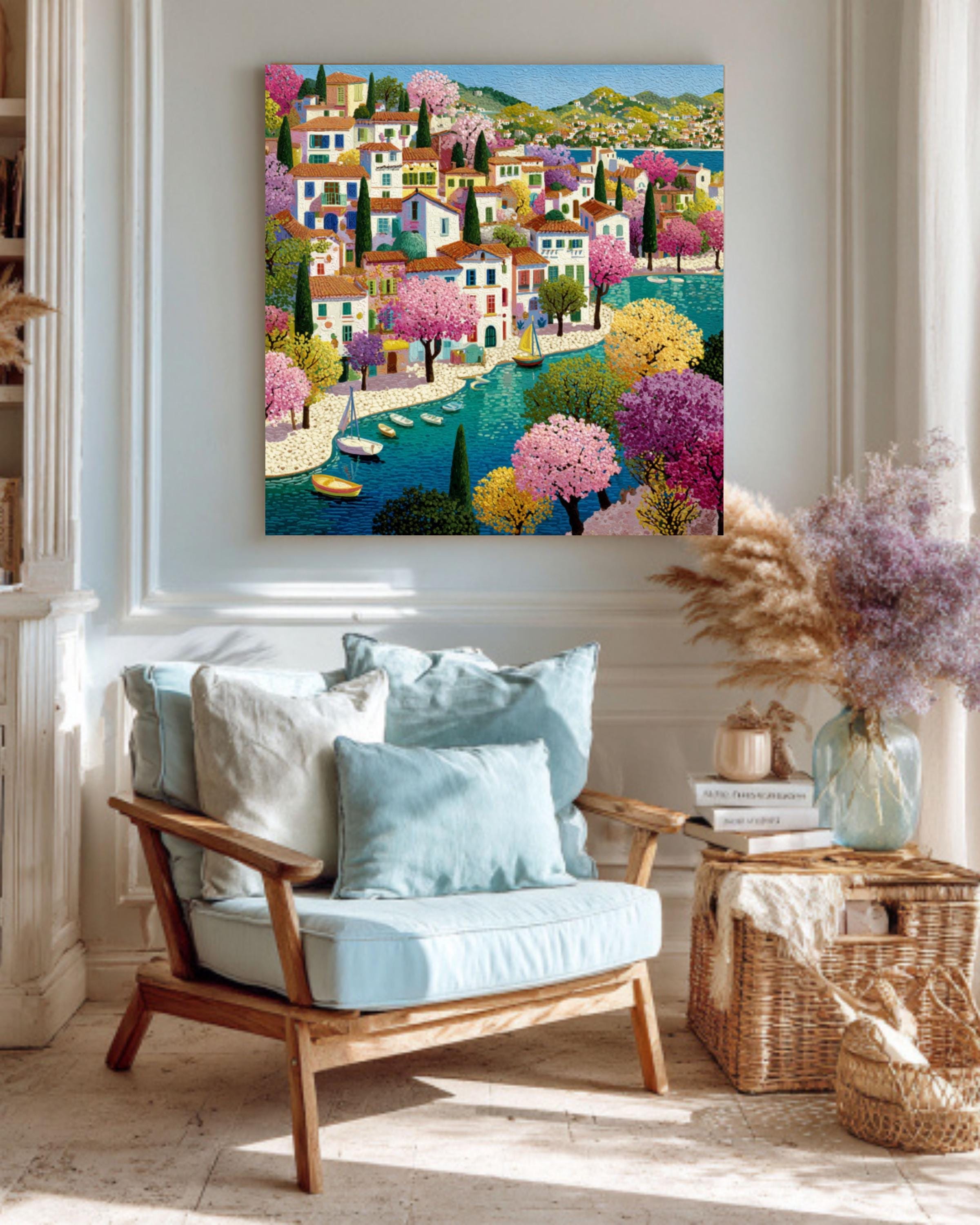 Matisse Style Town Scene â€“ Colorful Naive Art Print, Canvas or Framed Canvas Wall Art Print – Premium Home Decor