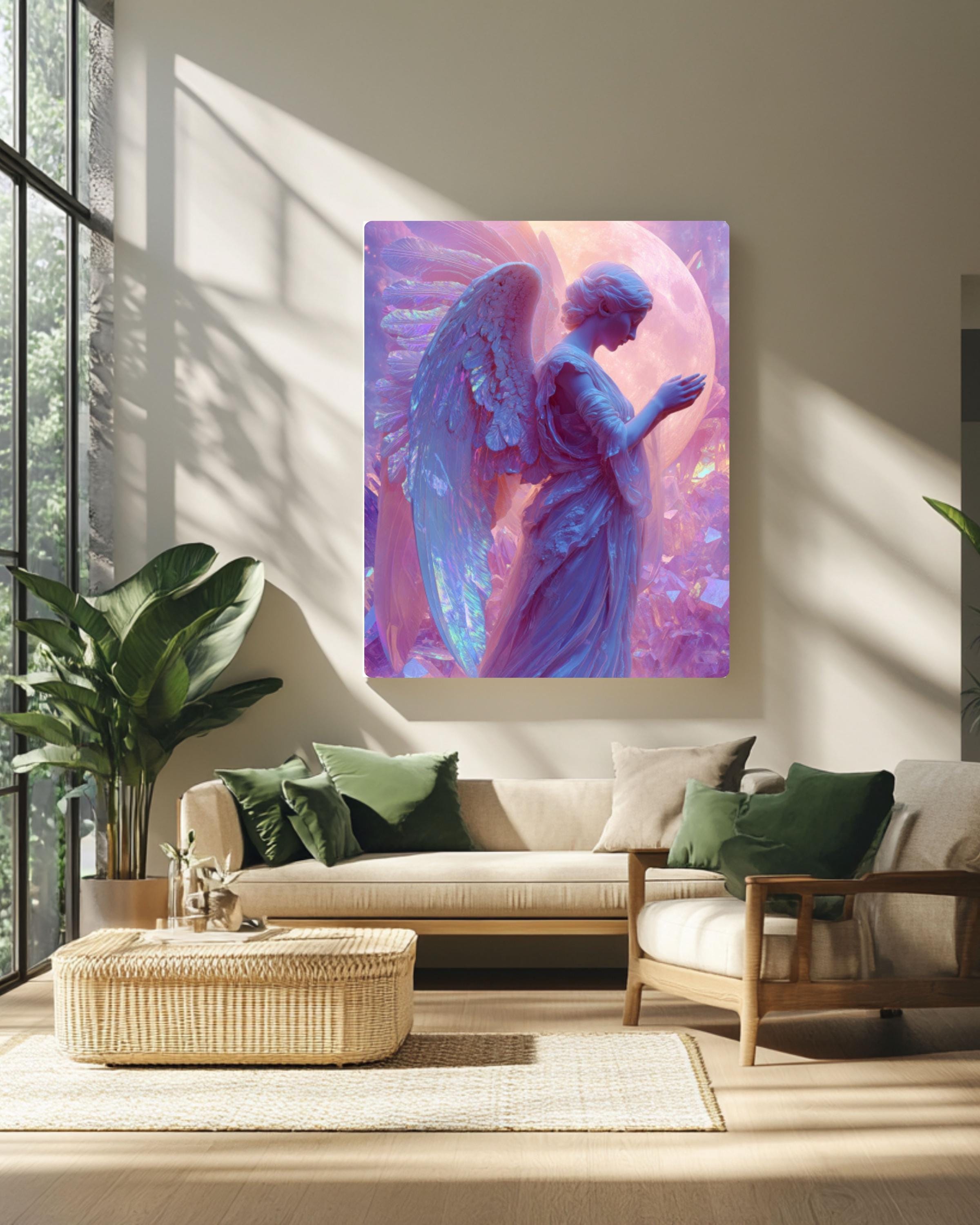 Holographic Angel Print – Iridescent Wings, Moonlit Crystals Collage
