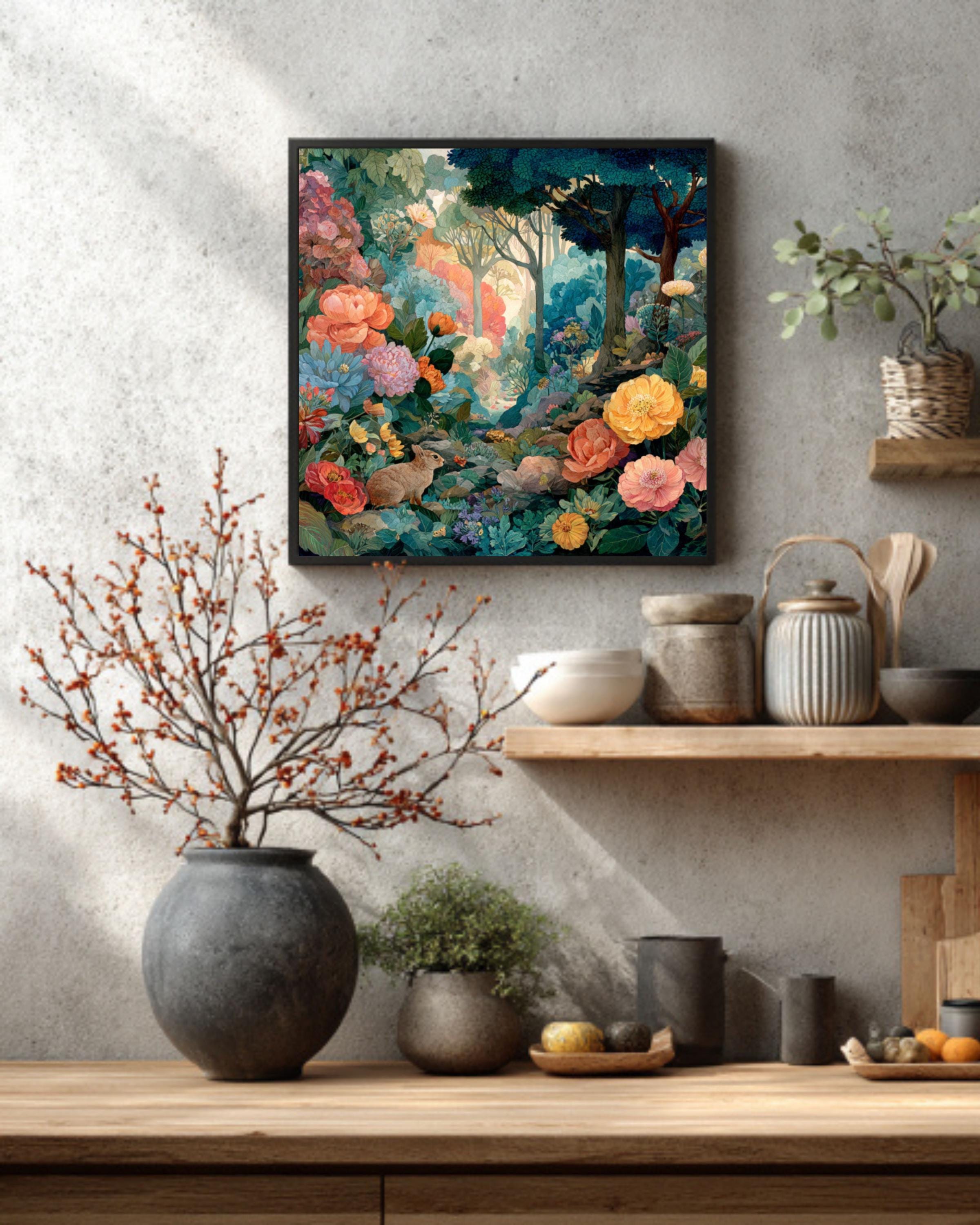 Enchanted Forest Watercolor Print | Vintage Woodland Animals & Floral Art